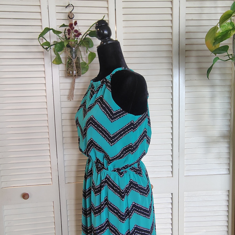 TeenPlo Aqua Teal & Black Chevron Sleeveless Maxi Dress Size S – Like New - Picture 8 of 11